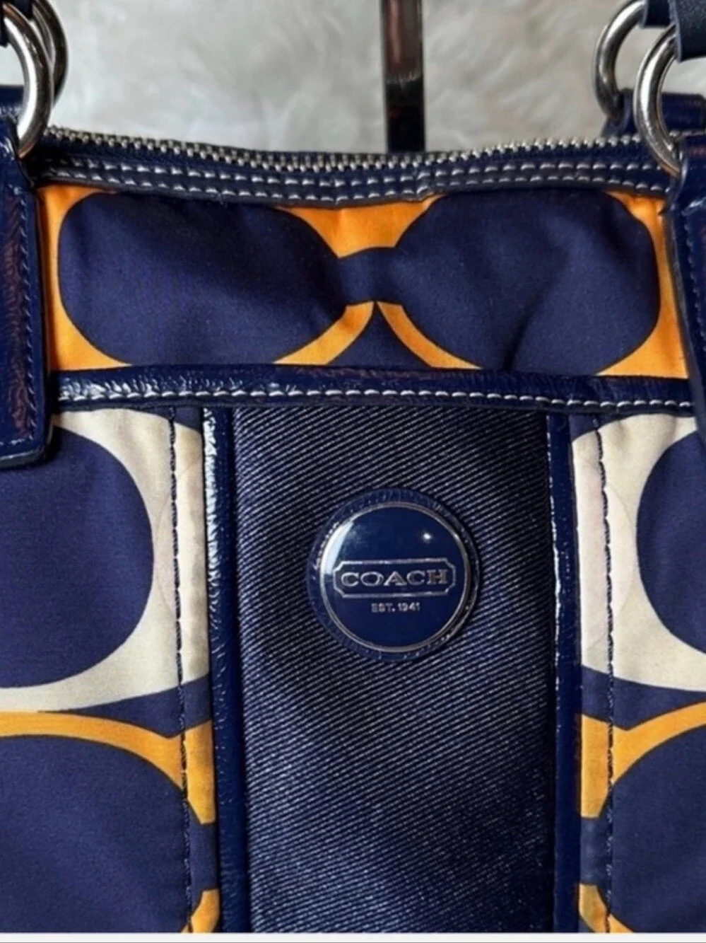 Coach 2013 Daisy Navy & Orange Signature Circle Satchel/Shoulder Bag